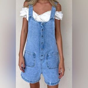 Denim Romper with button up front with 4 pockets-NWT